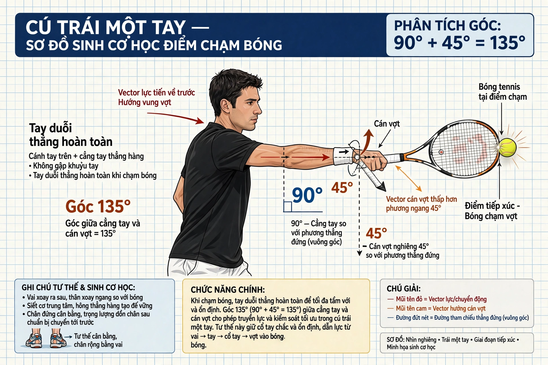 Sơ Đồ Sinh Cơ Học Backhand 1 Tay Góc 135 Độ