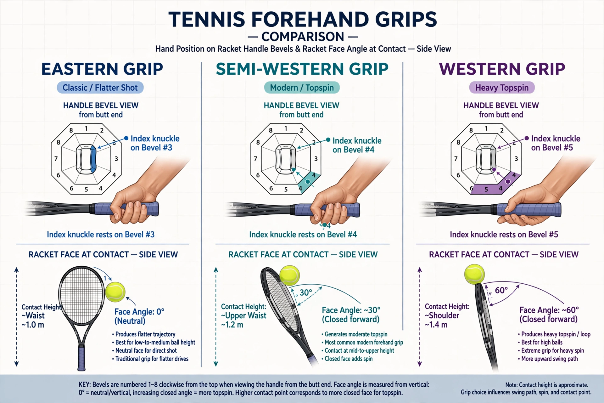Tennis Forehand Grips Comparison Side View