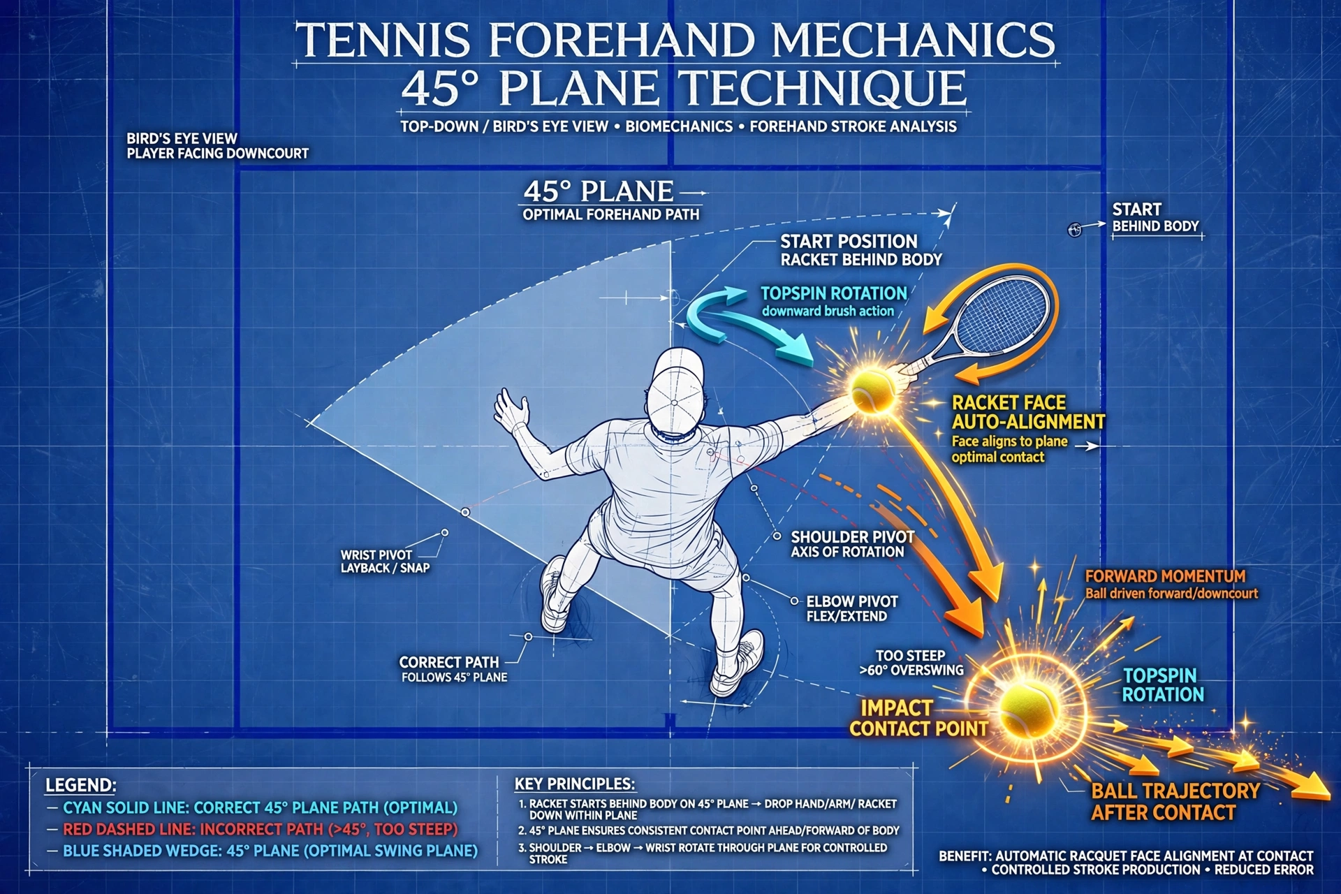 3D vector arrows on the 45 degree forehand plane