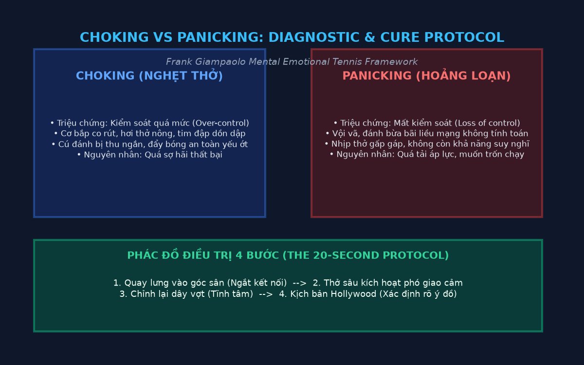 Sơ đồ phân biệt Choking vs Panicking và Phác đồ điều trị 4 bước 20 giây của Frank Giampaolo