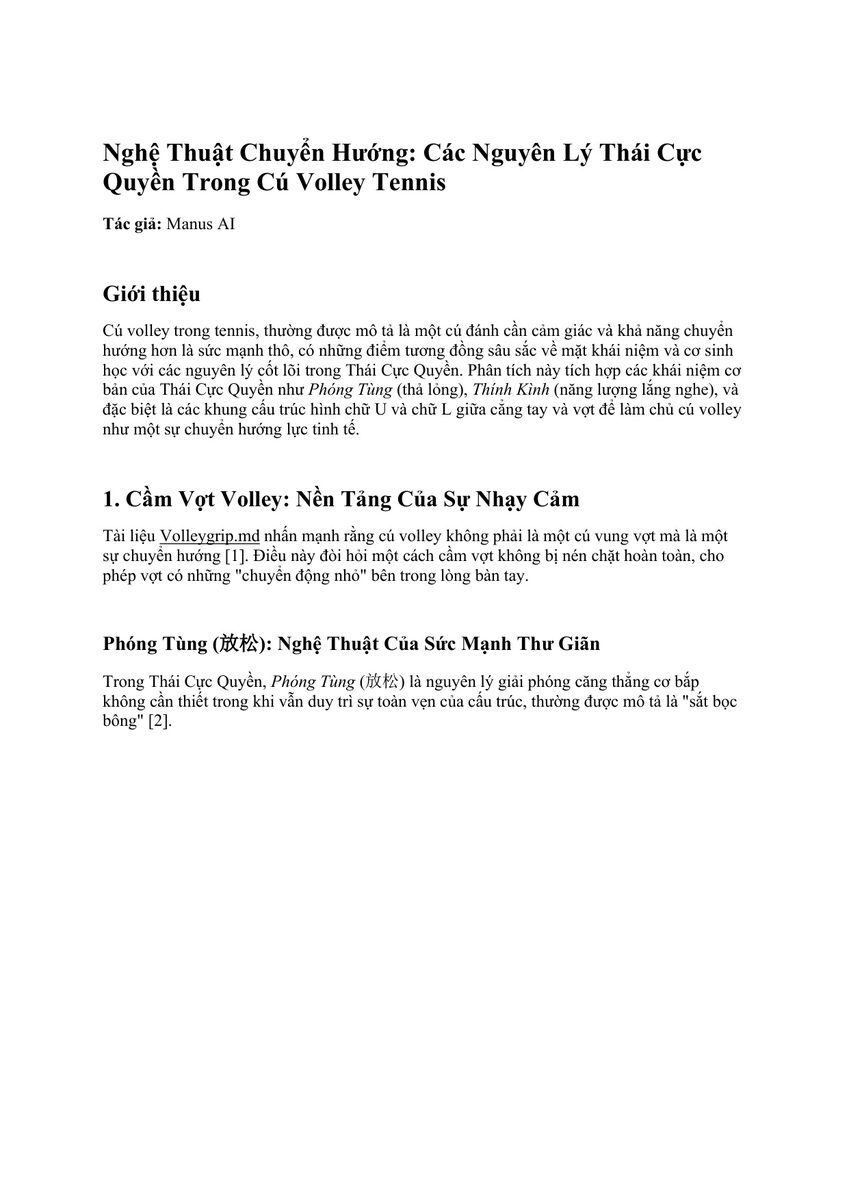 Sơ đồ triết lý chuyển hướng và sự tương đồng giữa Thái Cực Quyền và cú Volley